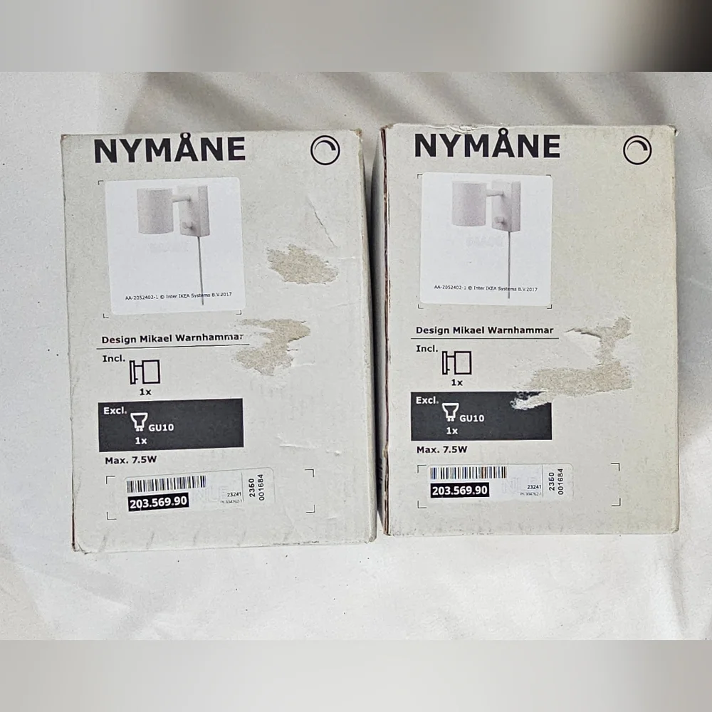 SET OF 2 - Ikea NYMANE Wall/reading lamp, white - NEW